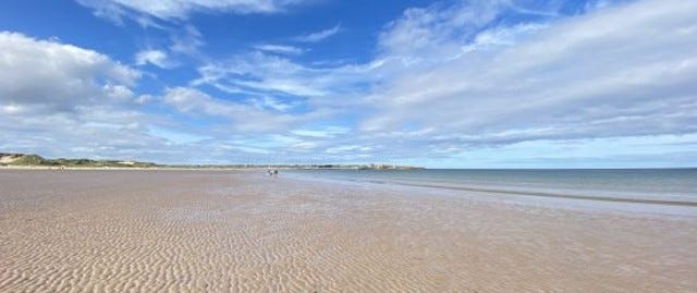 Sandy beach with blue skies 