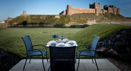 patio table with view of castle
