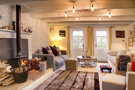 cosy living room with woodburner