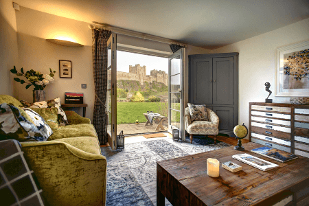 Living room with castle views