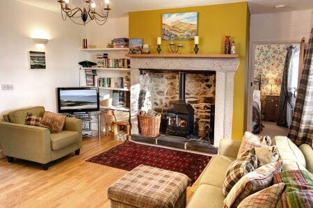 living room with logburner